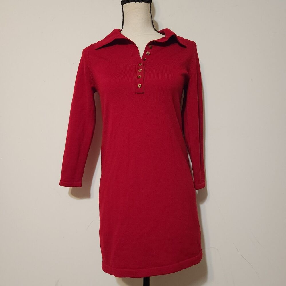 Reformation Luell Lipstick Red Extra Fine Merino wool Polo Mini Dress mod XS